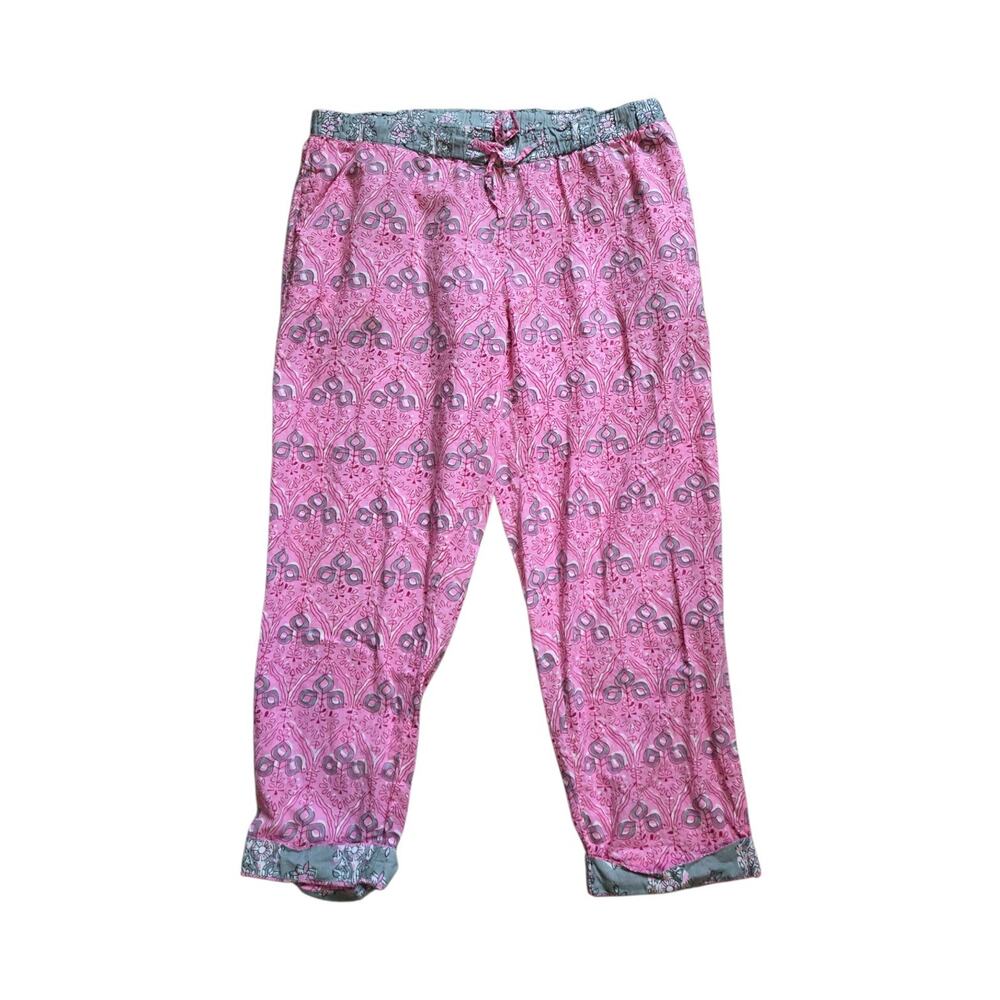Sundance Leia Pink Geo Elastic Waist Drawstring Lounge Crop Pajama Pants, Small